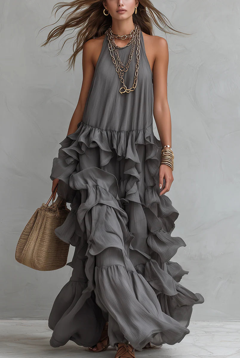 Mindy | Layered Ruffle Halter Maxi