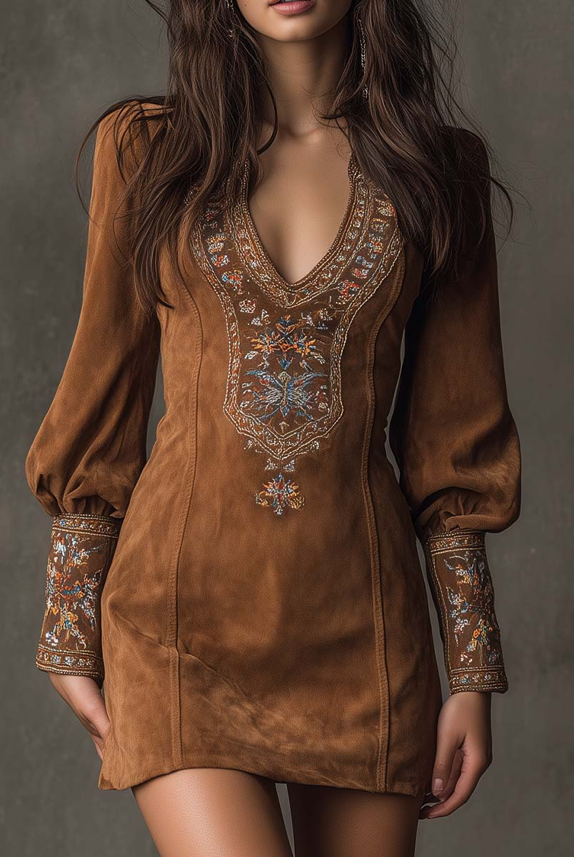 Elvira | Short Dress with Suede Effect