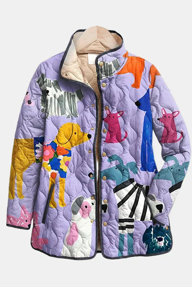 Julieta | Casual Quilted Jacket with Dog Print