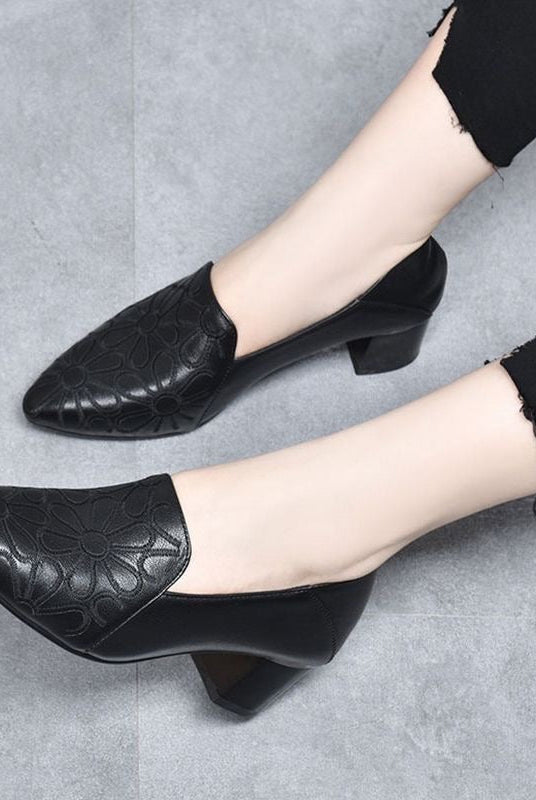 Rossy | Soft Leather Embroidered Pumps