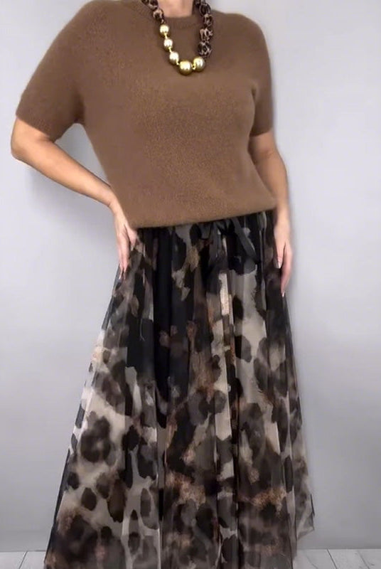 Francisca | Leopard Flowy Skirt and Sweater Set