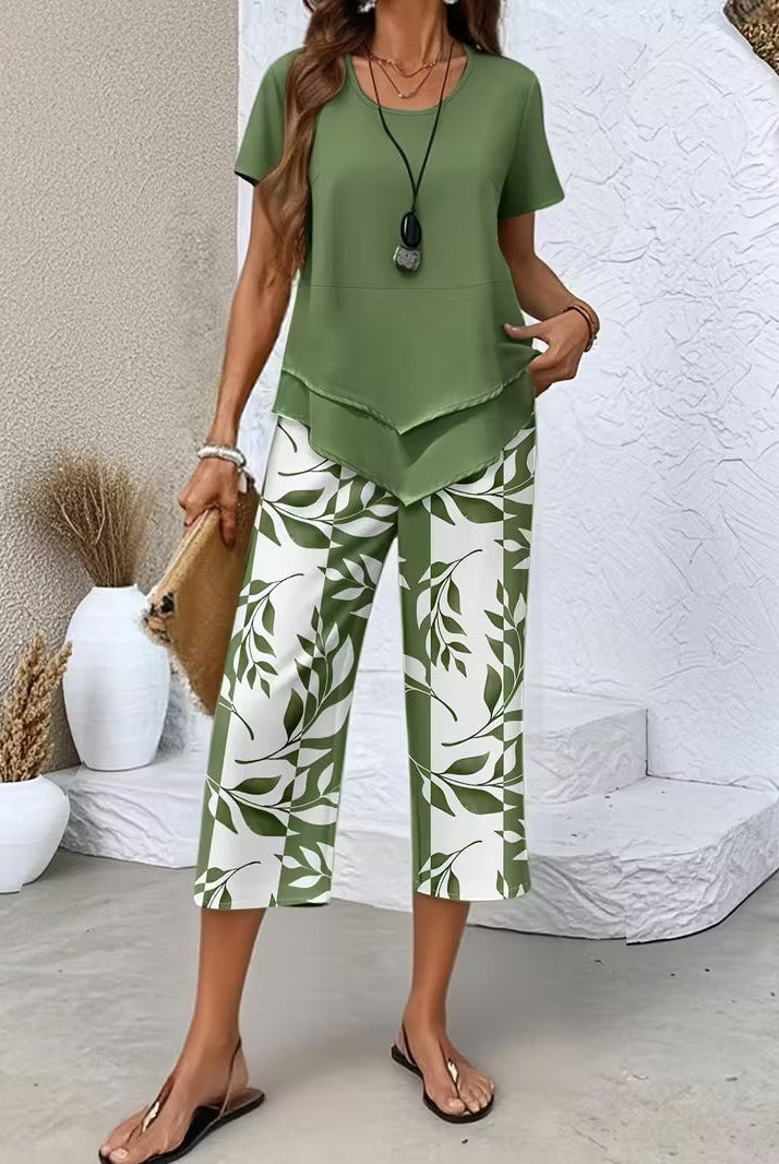 Teri | Casual Leaf Print Two-Piece Set