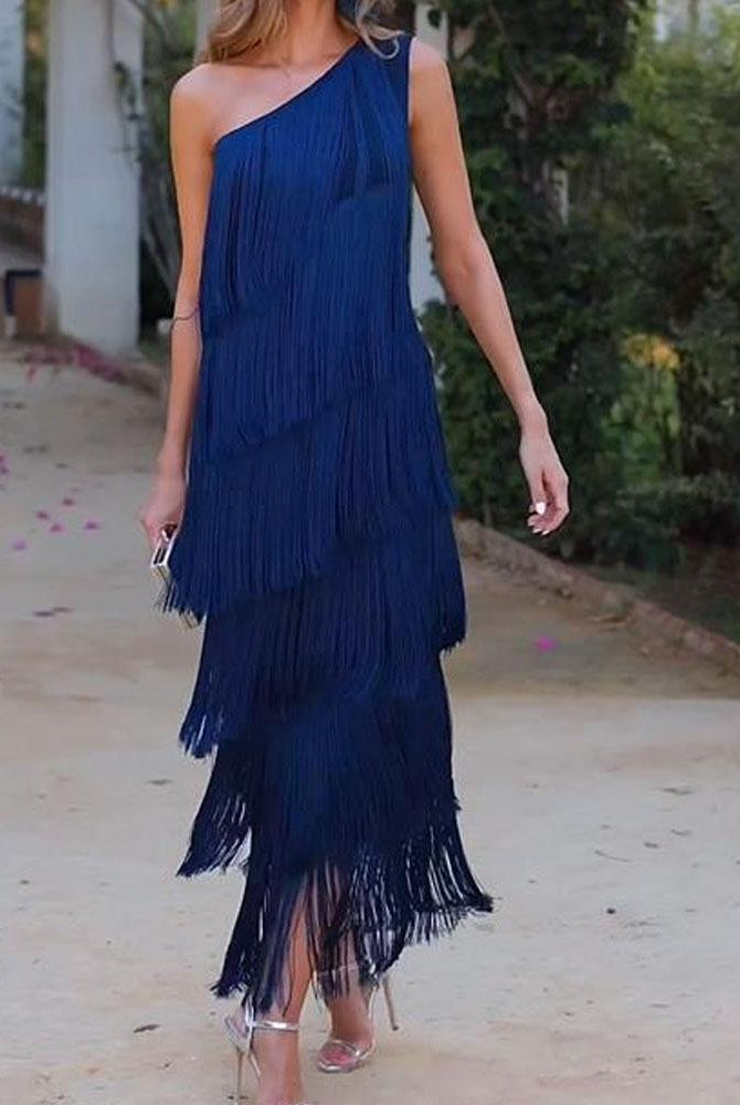 Kara | Off Shoulder Elegant Fringe Dress