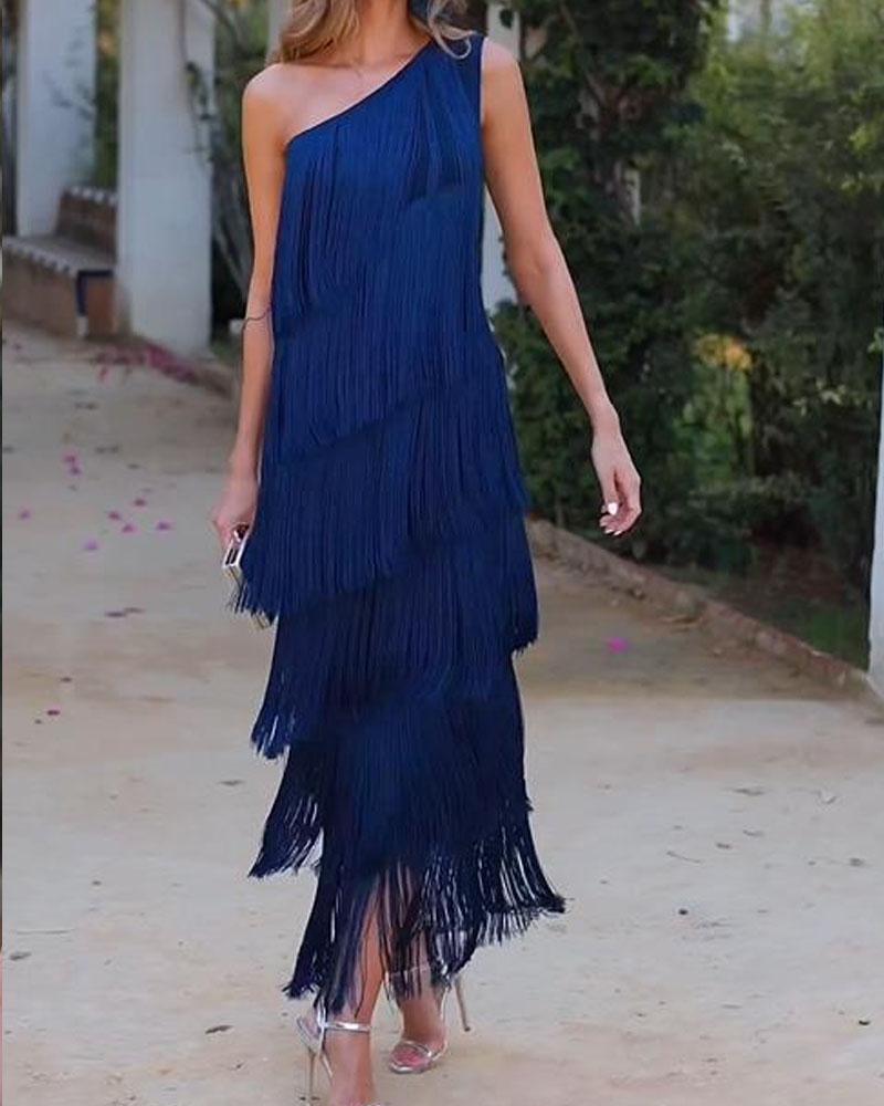 Kara | Off Shoulder Elegant Fringe Dress