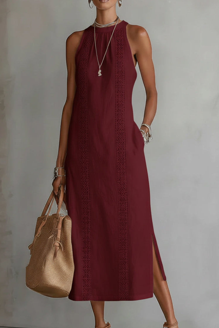 Tracie | Sleeveless Lace Detail Midi Dress