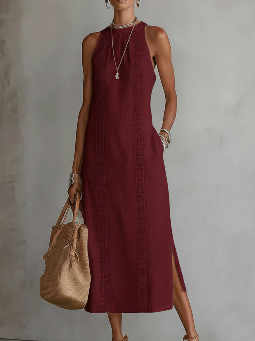 Tracie | Sleeveless Lace Detail Midi Dress