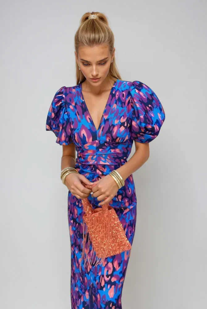 Hilda | Pleated Sleeve Colourful Dress