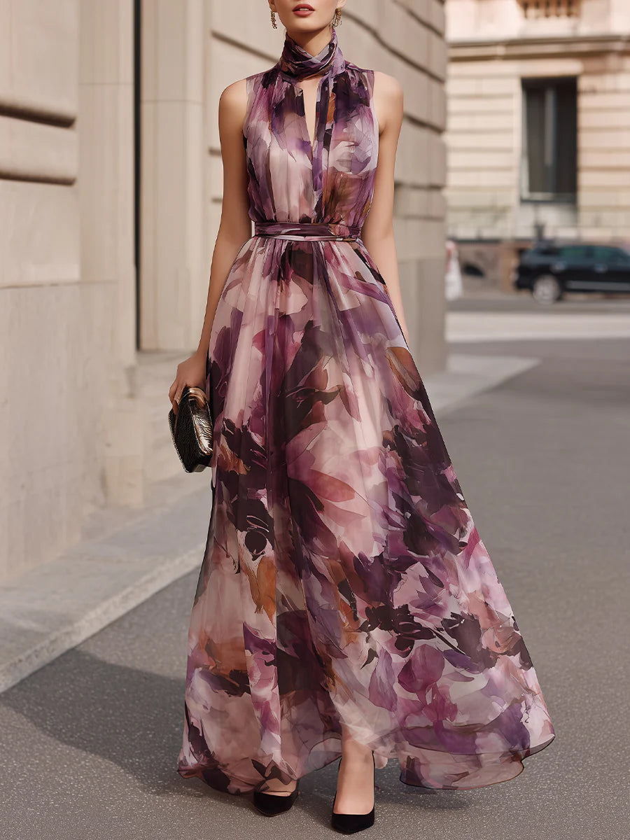 Nena | Watercolor Chiffon Maxi Dress