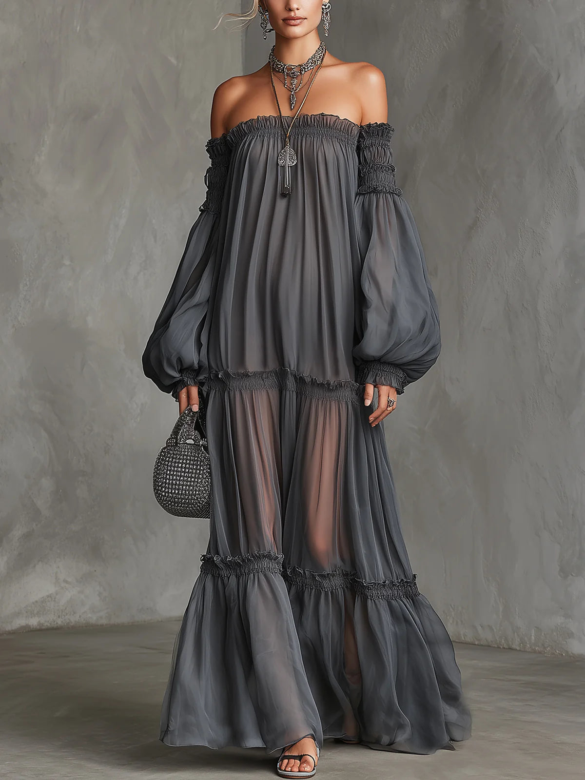 Hortencia | Sheer Off-Shoulder Maxi Dress