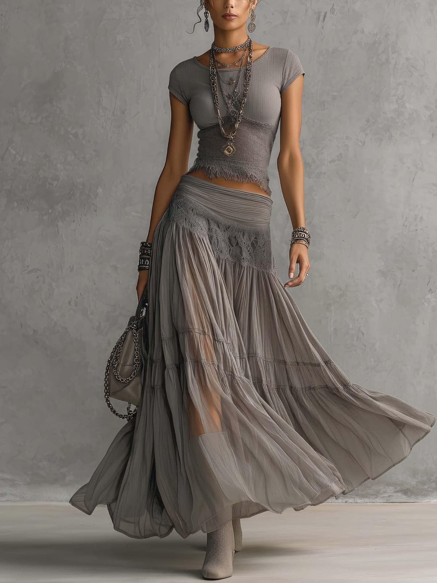 Lena | Sheer Layered Maxi Set