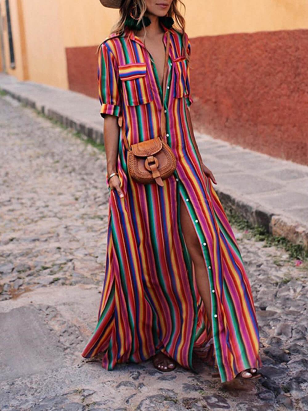Ileana | Summer Casual Striped Printed Shirt Maxi Skirt