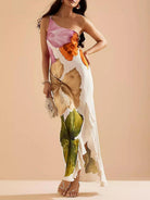 Gladys | Resort Vibes Elegant Floral Print One-Shoulder Maxi Dress