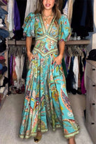 Ashley | Airy Maxi Dress with Puff Sleeves and V-Neck