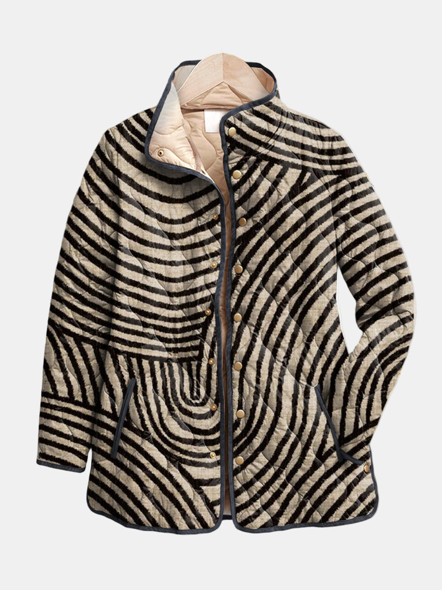 Sheena | Retro Hand-Drawn Circle Design Quilted Jacket