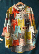 Marissa | Artistic Cat Print Women's Casual Blouse