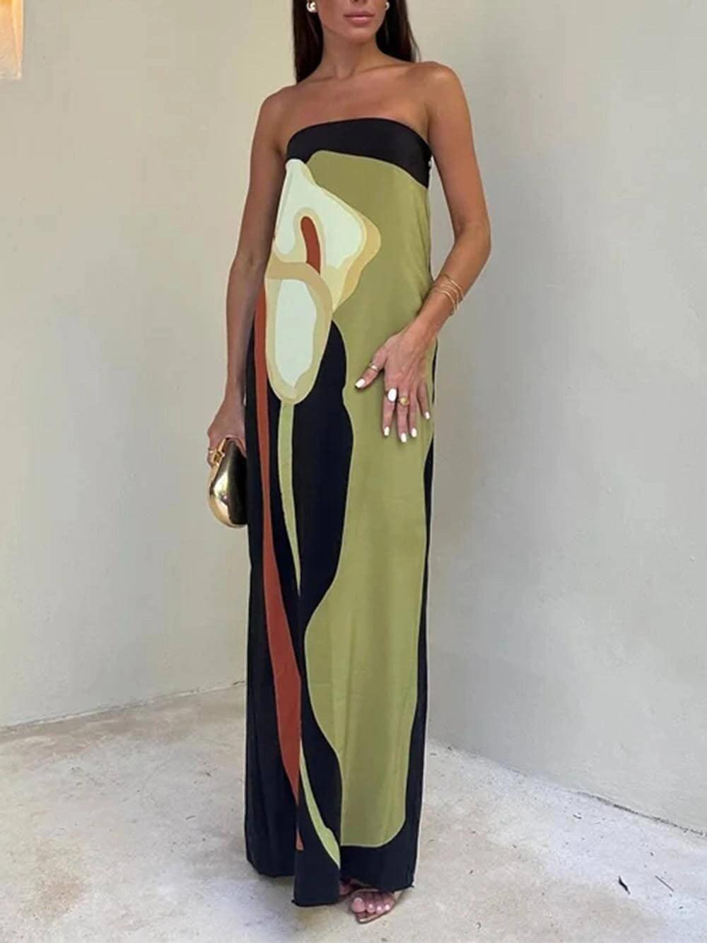 Melisa | Coastal Chic Strapless Printed Maxi Party Dress