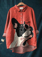 Ginny | Decorative Pattern of French Bulldog Wearing Sunglasses on Red Background Casual Shirt