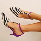 Roxy | Low Stilettos with Zebra Pattern and Spiked Toe