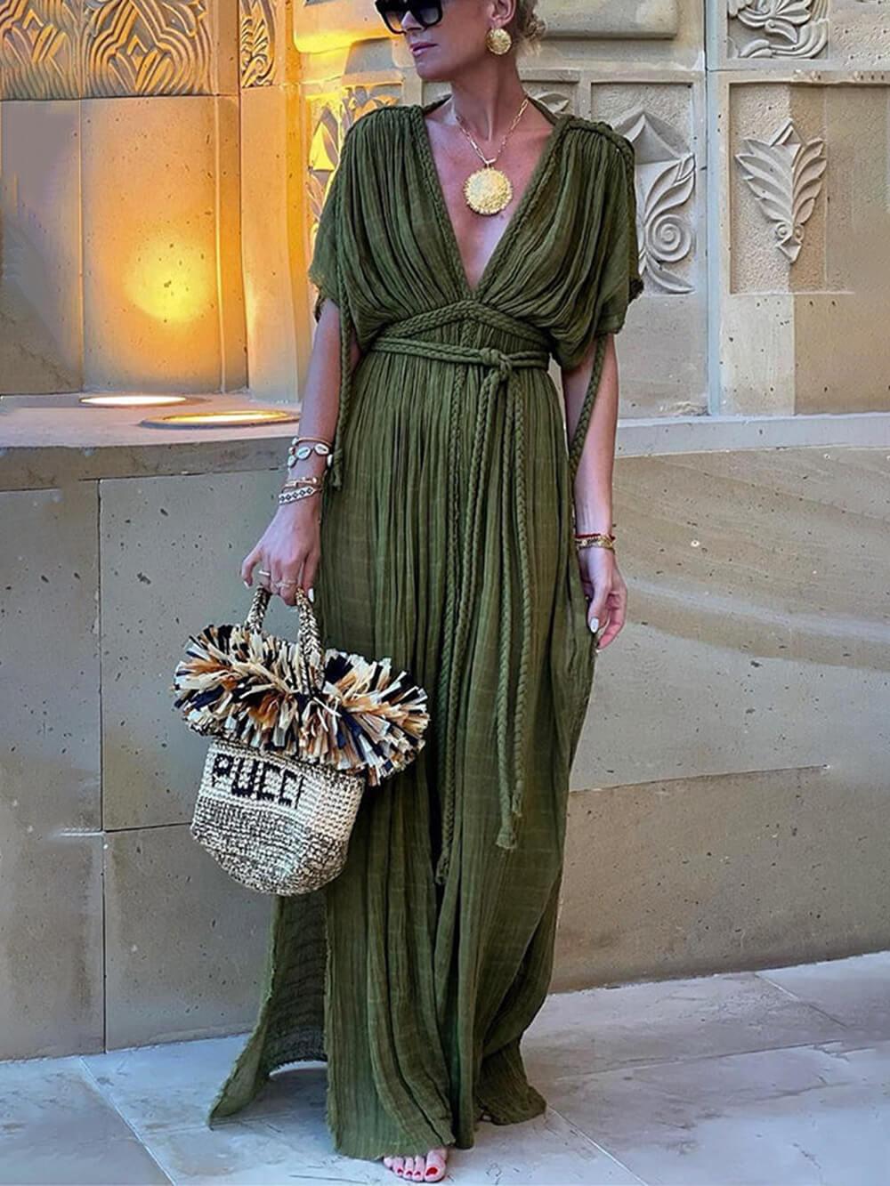 Maritza | Kimono Draped Braids Cover Up Slit Maxi Dress