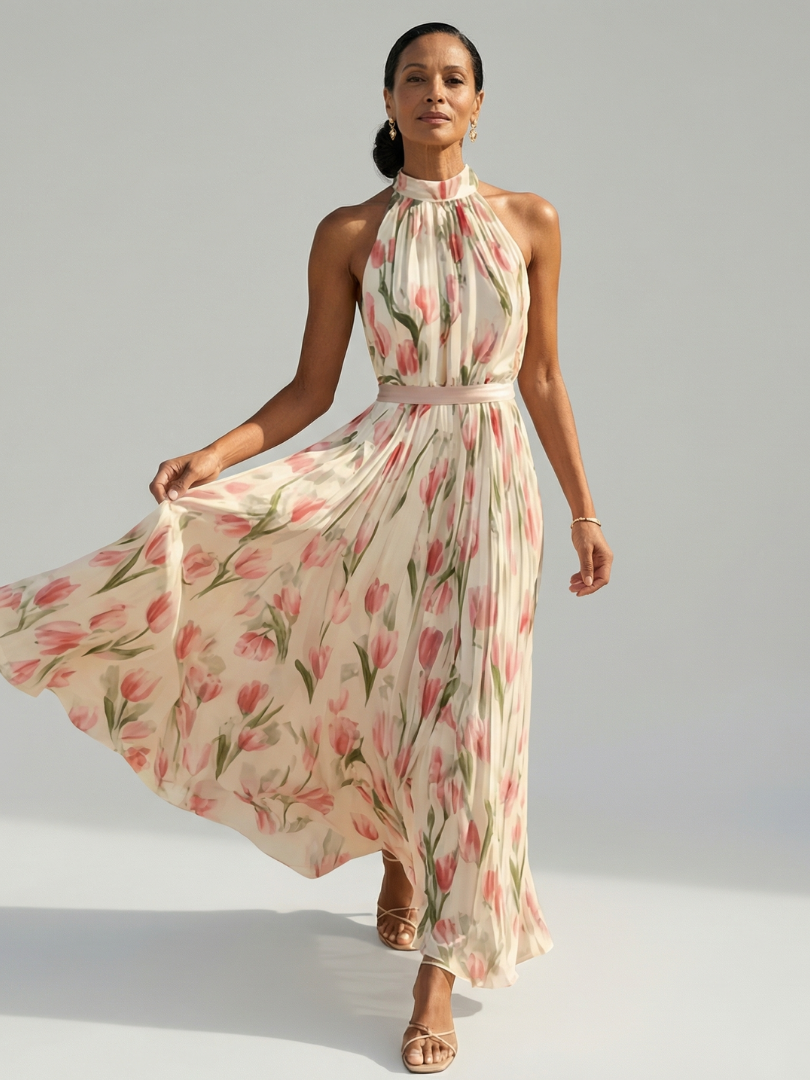 Tere | Halter Neck Floral Midi Dress