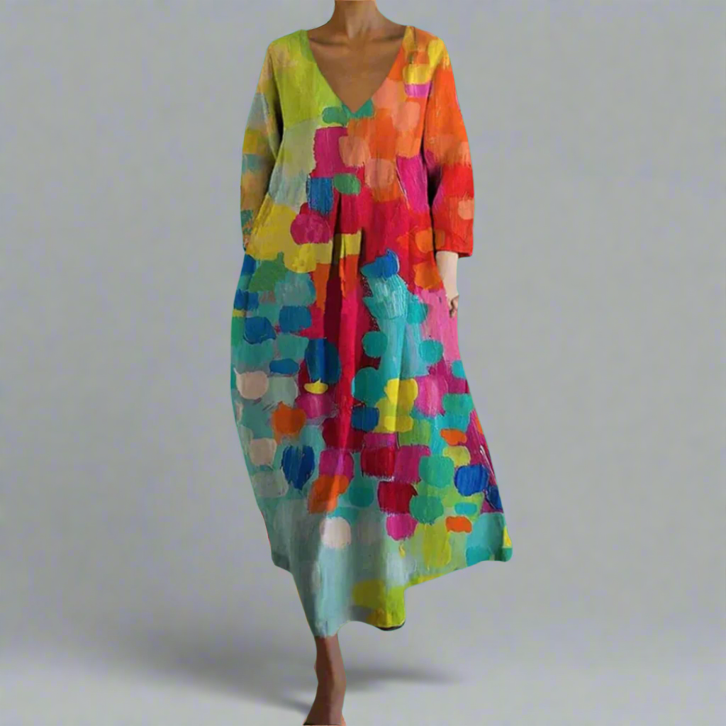 Christi | Colorful Dress with V-Neck
