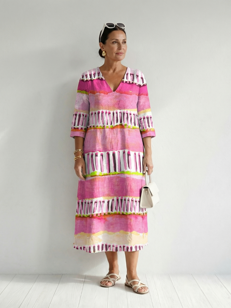 Georgia | Easy Flow Patterned Stripe Midi Dress