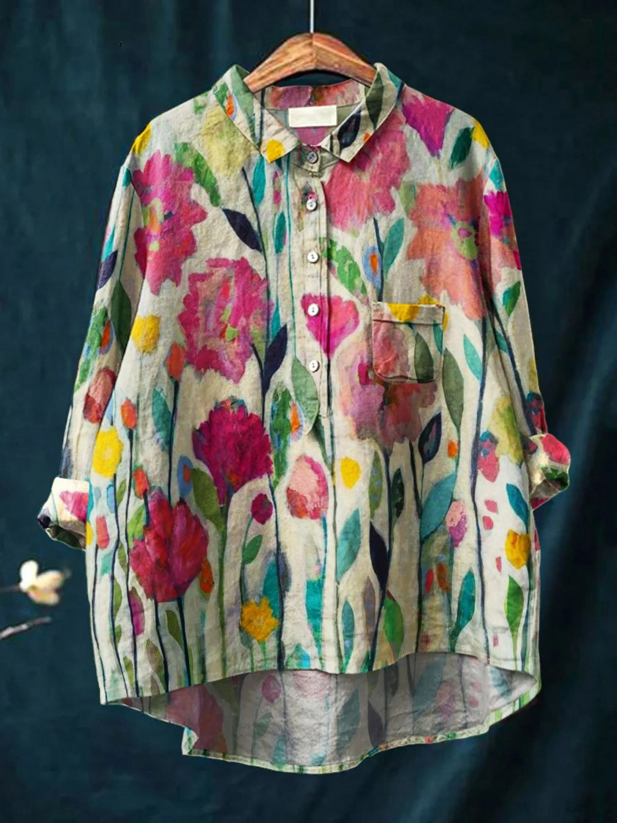 Kari | Women's Vintage Flower Art Print Casual Shirt