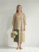 Mayra | Light Mixed Stripe Midi Dress