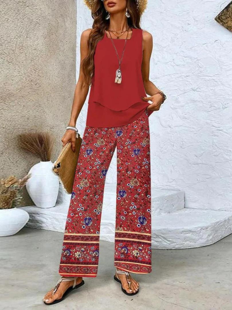 Paola | Sleeveless Top and Wide-Leg Pants Set