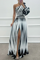 Barbie | Elegant Striped Maxi Dress with One Shoulder