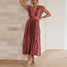 Cheryl | V-Neck Maxi Dress with Pleats