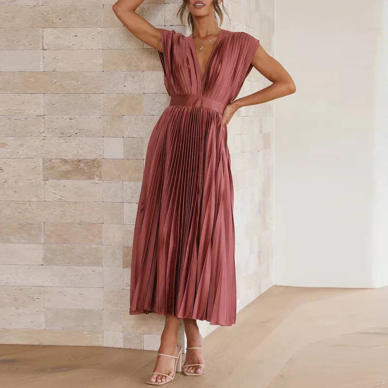 Cheryl | V-Neck Maxi Dress with Pleats