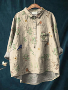 Ebony | Boughs and Robin Birds Pattern Printed Women's Casual Shirt