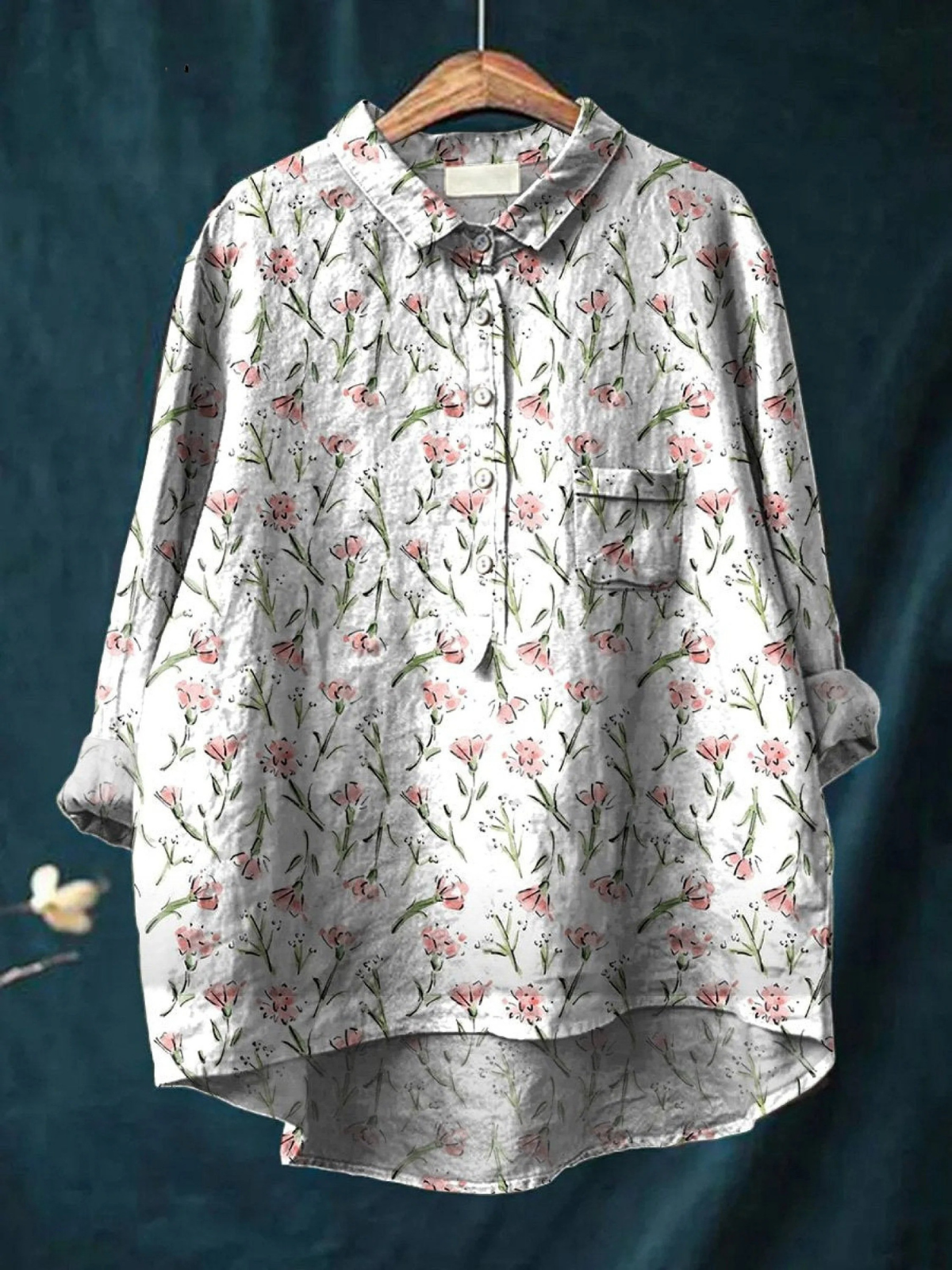 Elida | Pink Spring Floral Repeat Pattern Printed Women's Casual Shirt