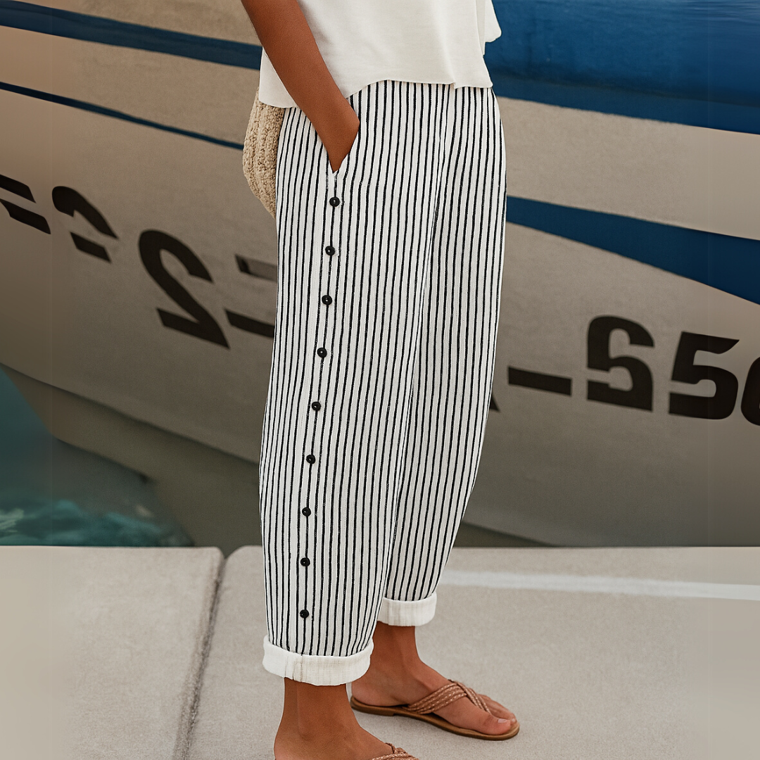 Jeannette | Stylish Striped Button Pants