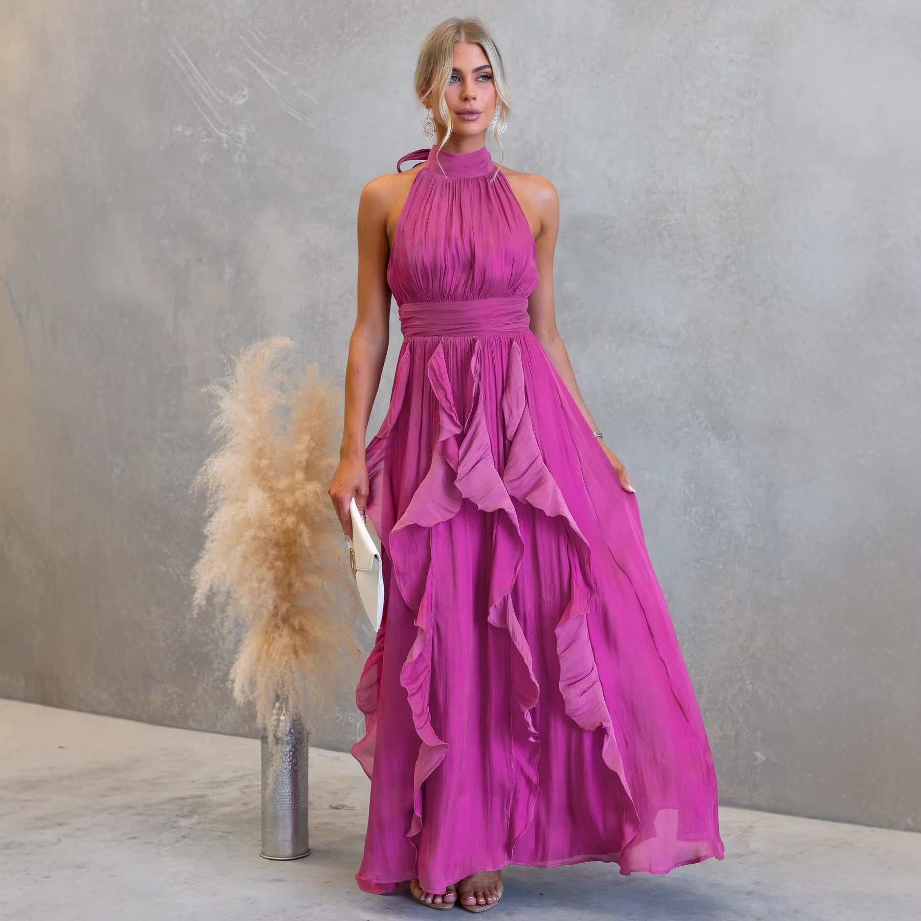 Lesley | Ruffled Halter Maxi Dress