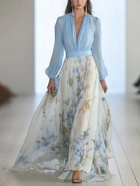 Estrella | Stunning Floral Print V-Neck Maxi Dress Dress