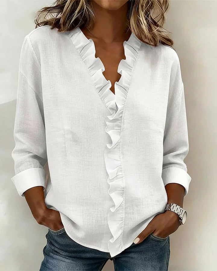 Adrianna | Blouse with Ruffles, V-Neck and Long Sleeves