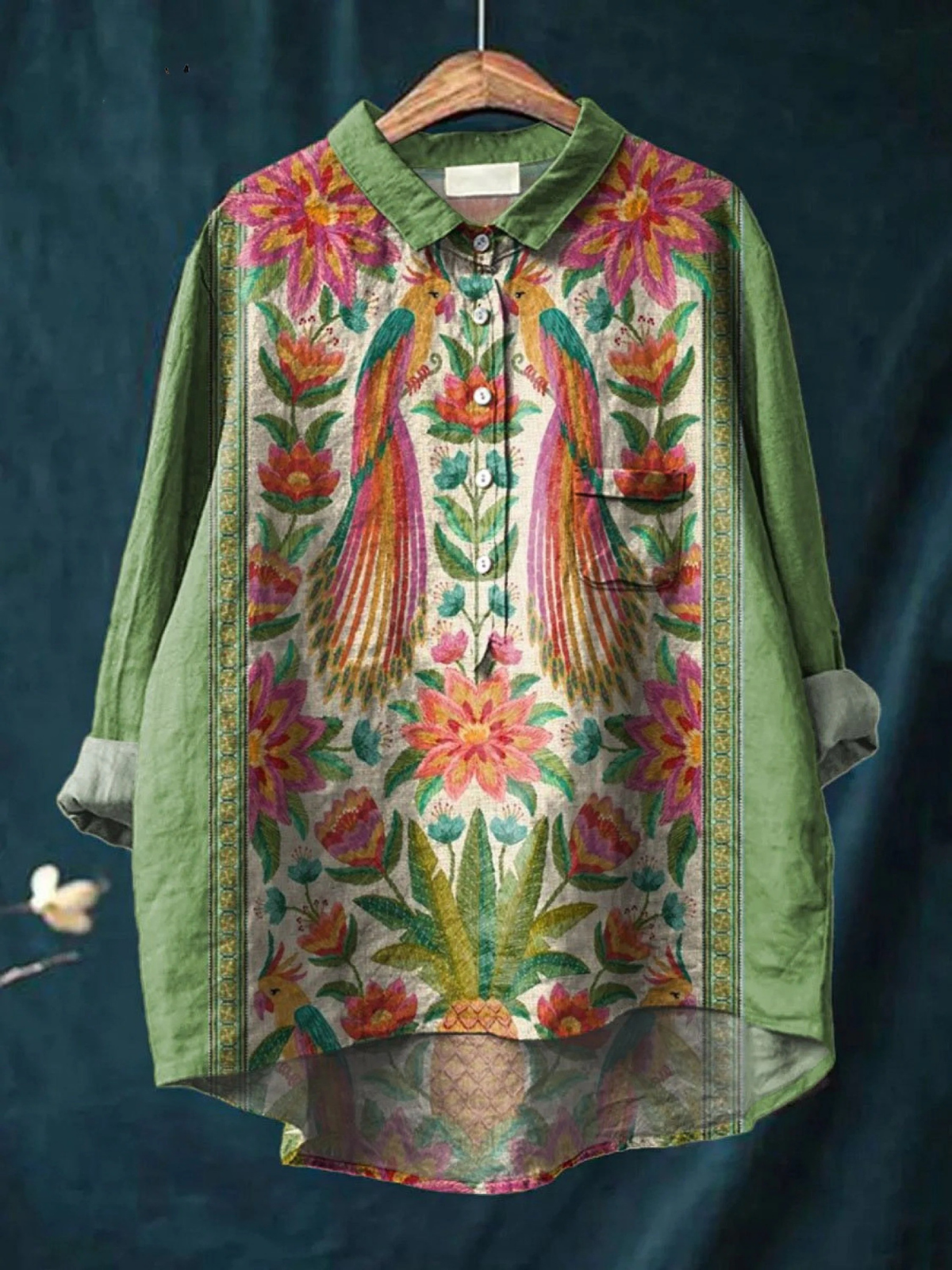 Alyssa | Women's Vintage Lovely Floral Birds Art Print Casual Shirt