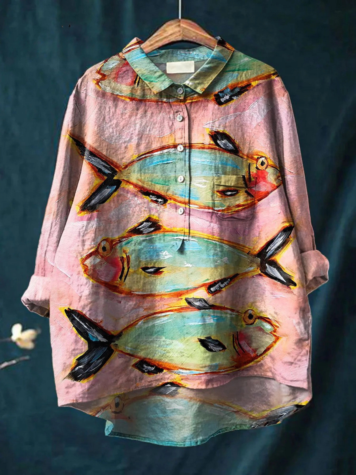 Laila | Women's Vintage Fish Art Print Casual Shirt