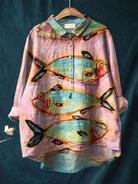 Laila | Women's Vintage Fish Art Print Casual Shirt