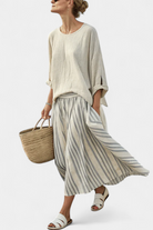 Lori | Comfortable Loose Blouse & Striped Midi Skirt