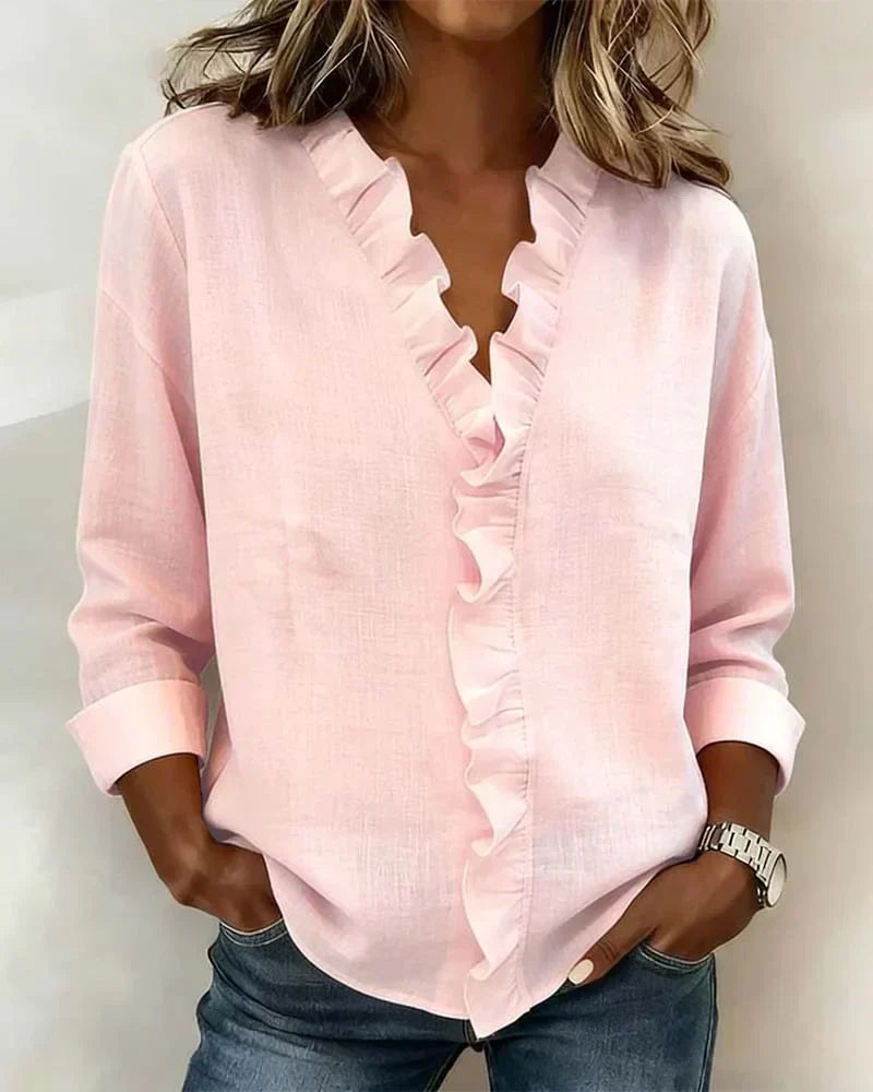 Betsy | Blouse with Ruffles, V-Neck and Long Sleeves