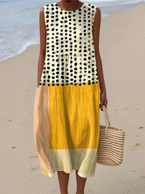 Nidia | Polka Colorblock Midi Dress