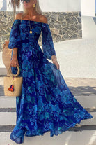 Ciara | Long Dress with Floral Pattern and Off-the-Shoulder Sleeves