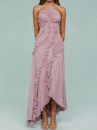 Katia | Pleated Suspender Long Dress with Slits Dress