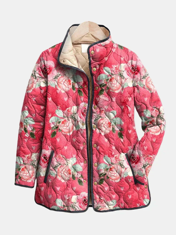 Ester | Charming Pink Floral Print Quilted Jacket