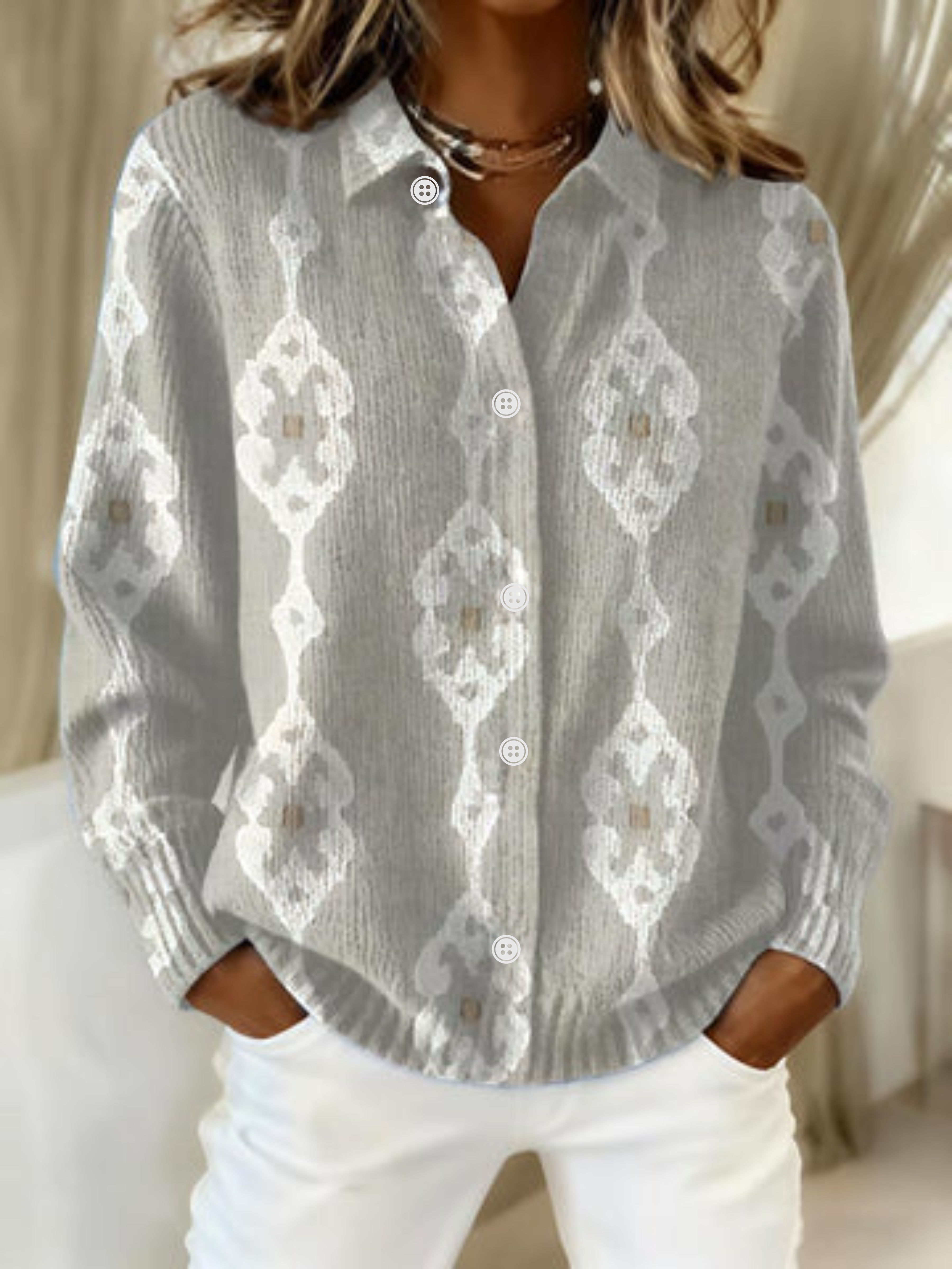 Leticia | Elegant Knit Hoodie Blouse with Diamond Pattern