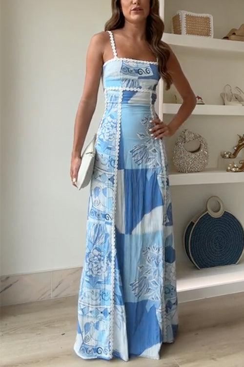 Joana | Ric Rac Strap Bow Back Printed Maxi Dress