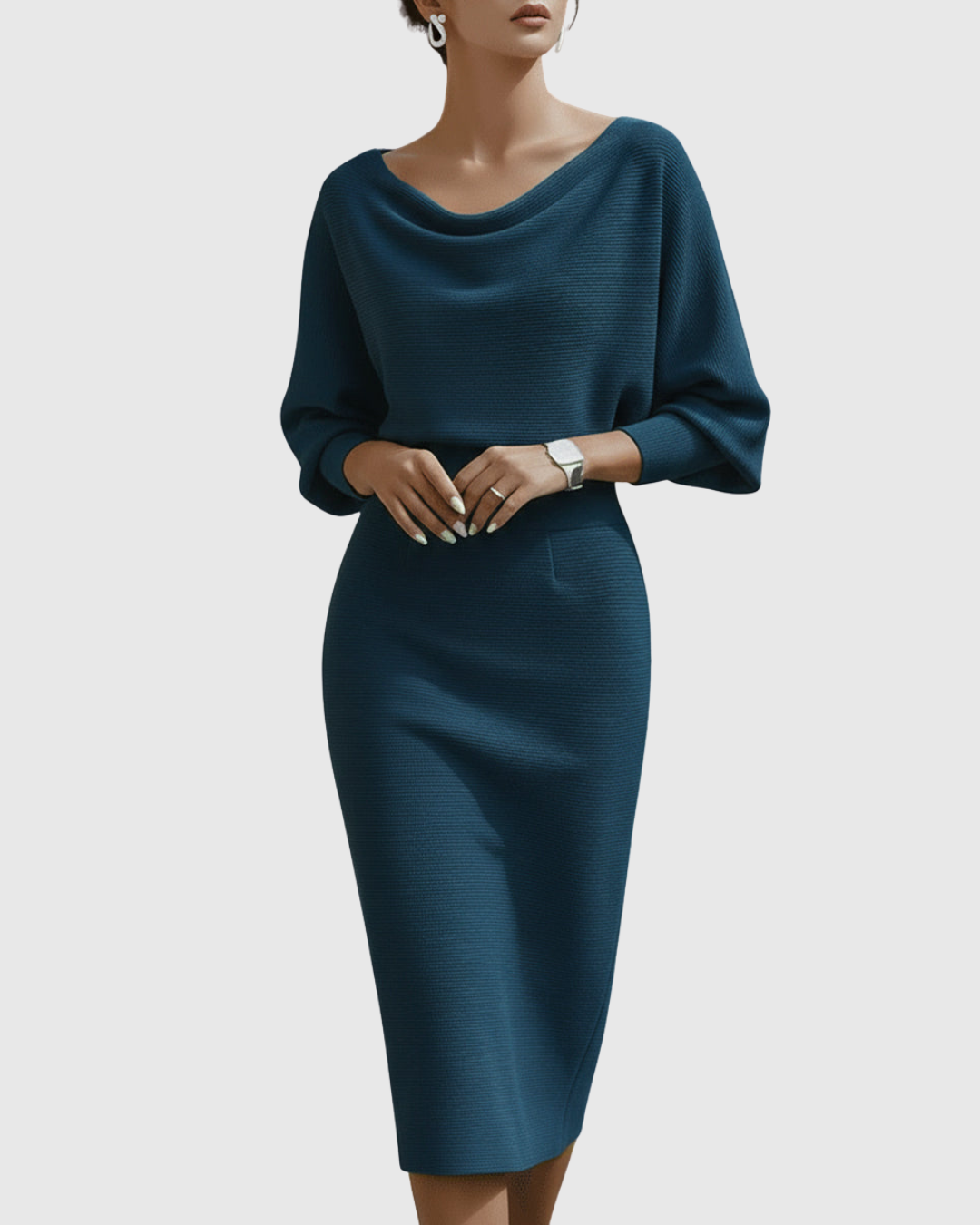 Christine | White Draped Batwing Midi Dress